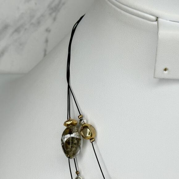 Chico's Triple Strand Beaded Black Wire Gold Tone Statement Necklace ✨ - Picture 7 of 10